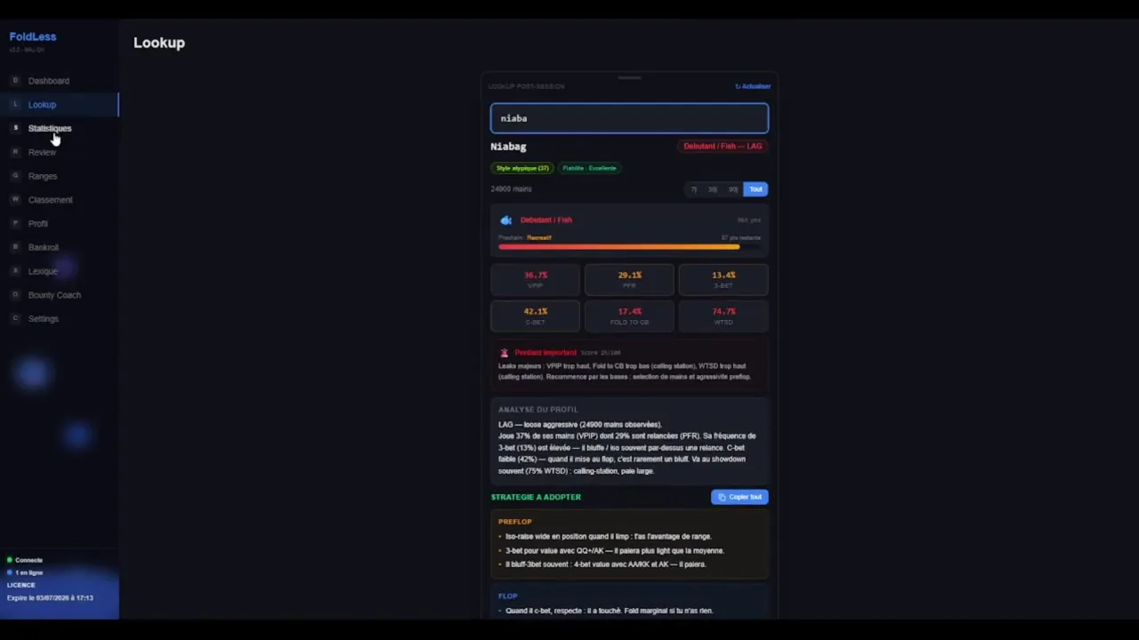 Lookup adversaire — archétype, stats et plan de jeu